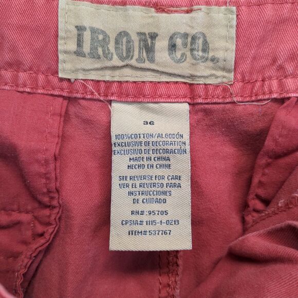 Iron Co Mens Chino Shorts Red Size 36 Slash Pockets Belt Loops - Picture 10 of 10